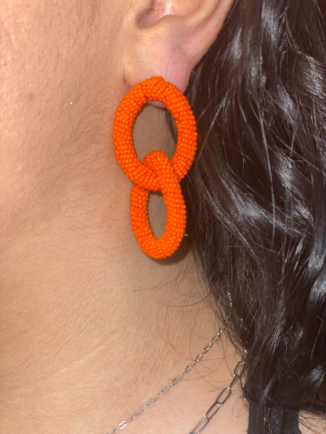Orange Beaded Link Earrings 