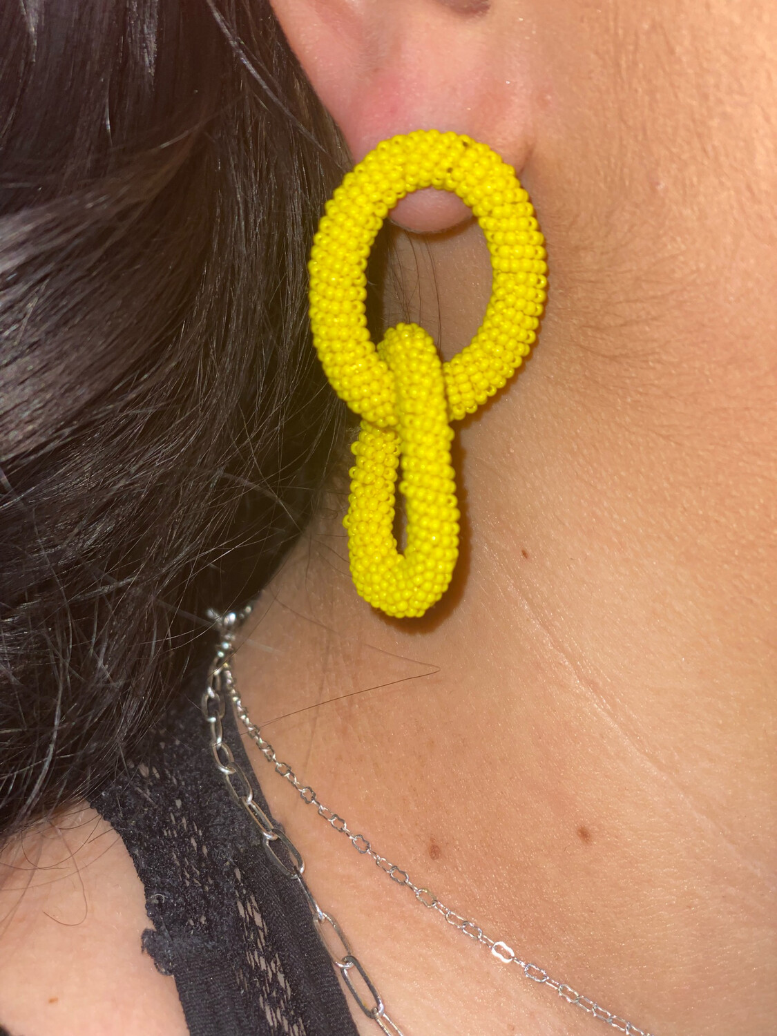 Yellow Beaded Link Earrings 