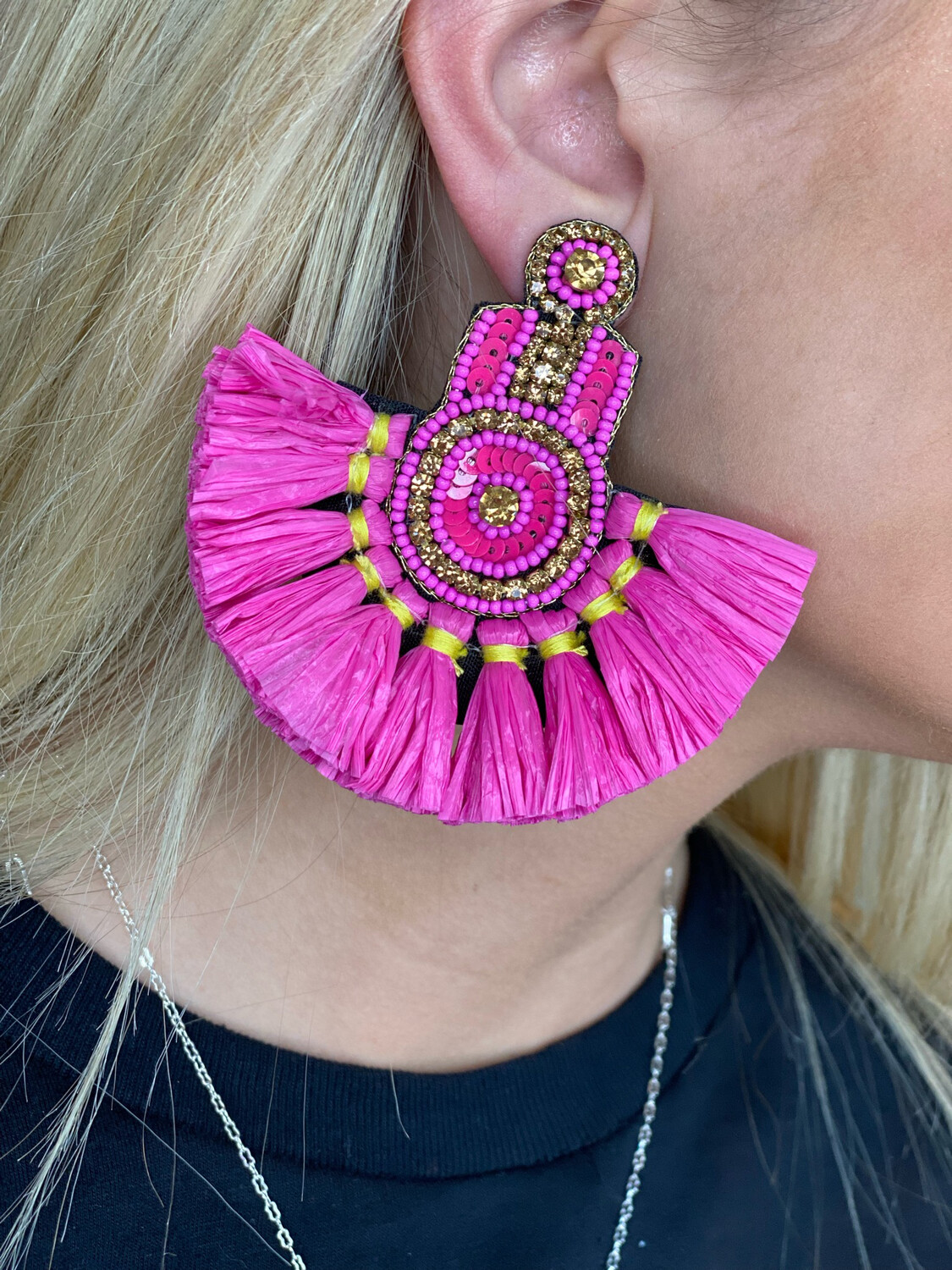 Pink Raffia Statement Earrings