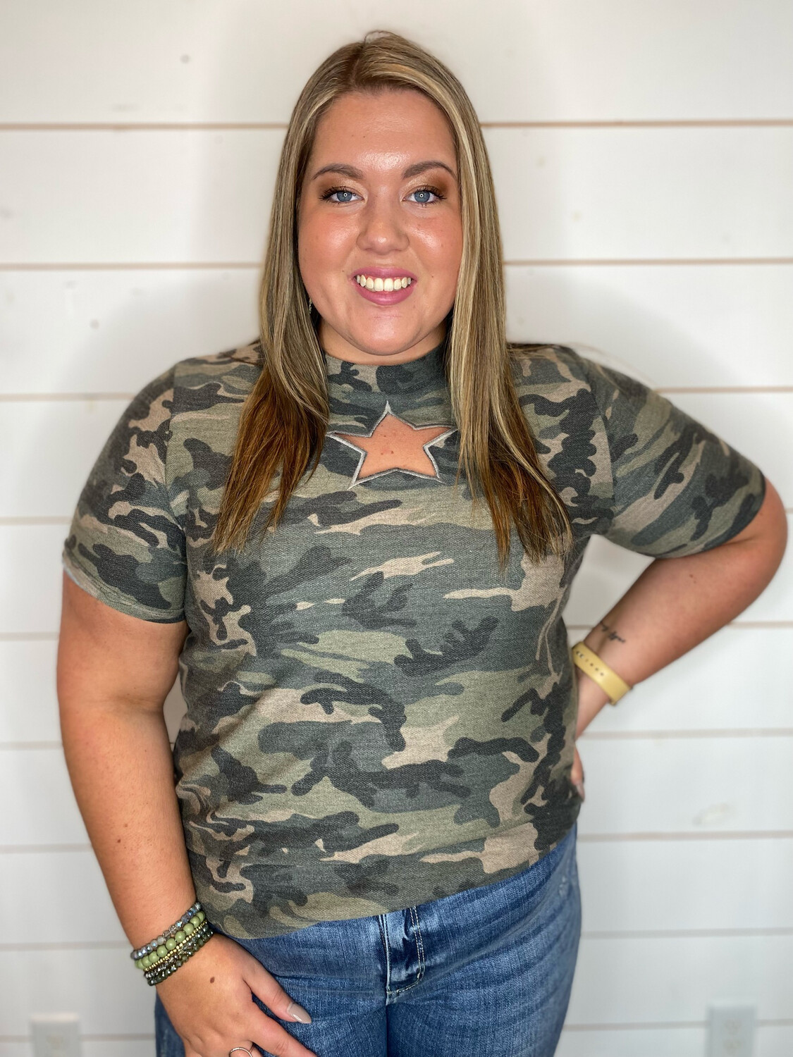 Camo Star Cut Out Top