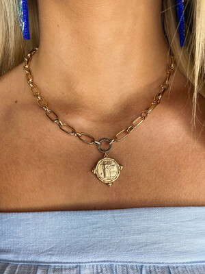Gold Chunky Chain & Coin Necklace
