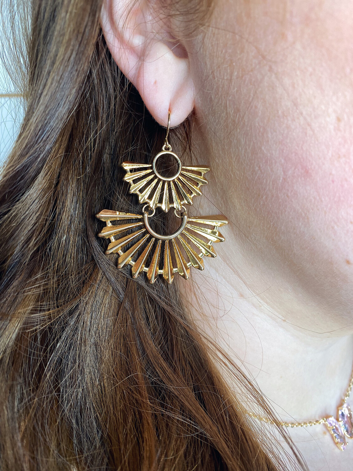 Gold Tiered Fan Earrings