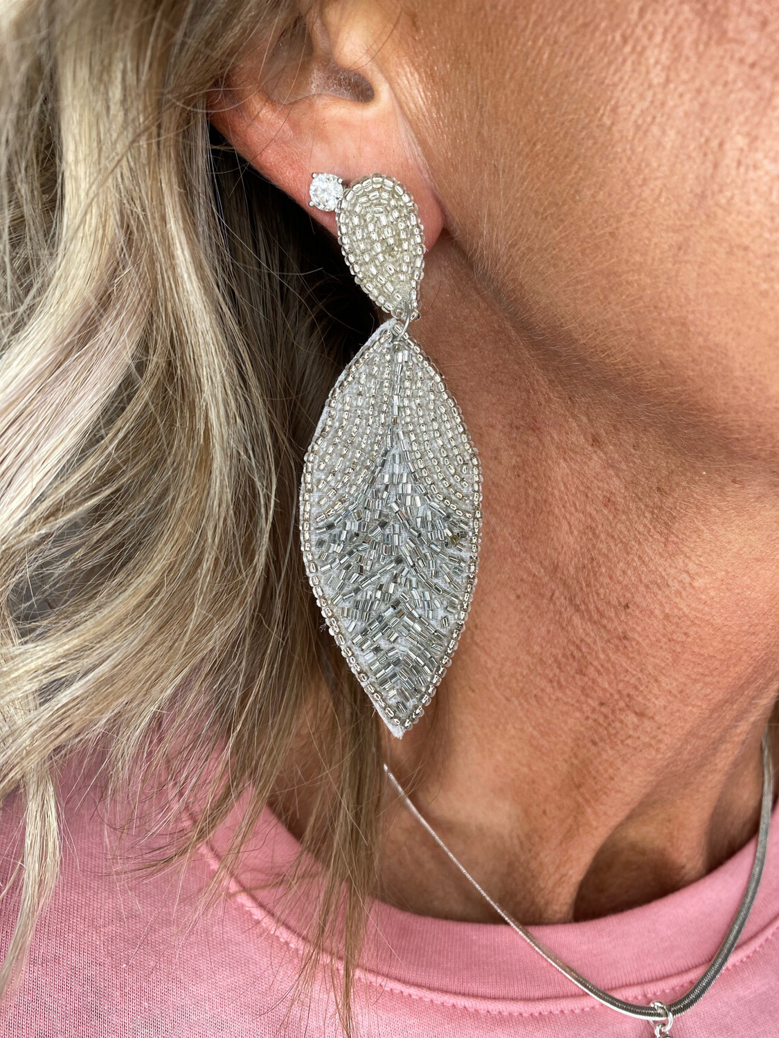 Silver Beaded Dangle Earrings