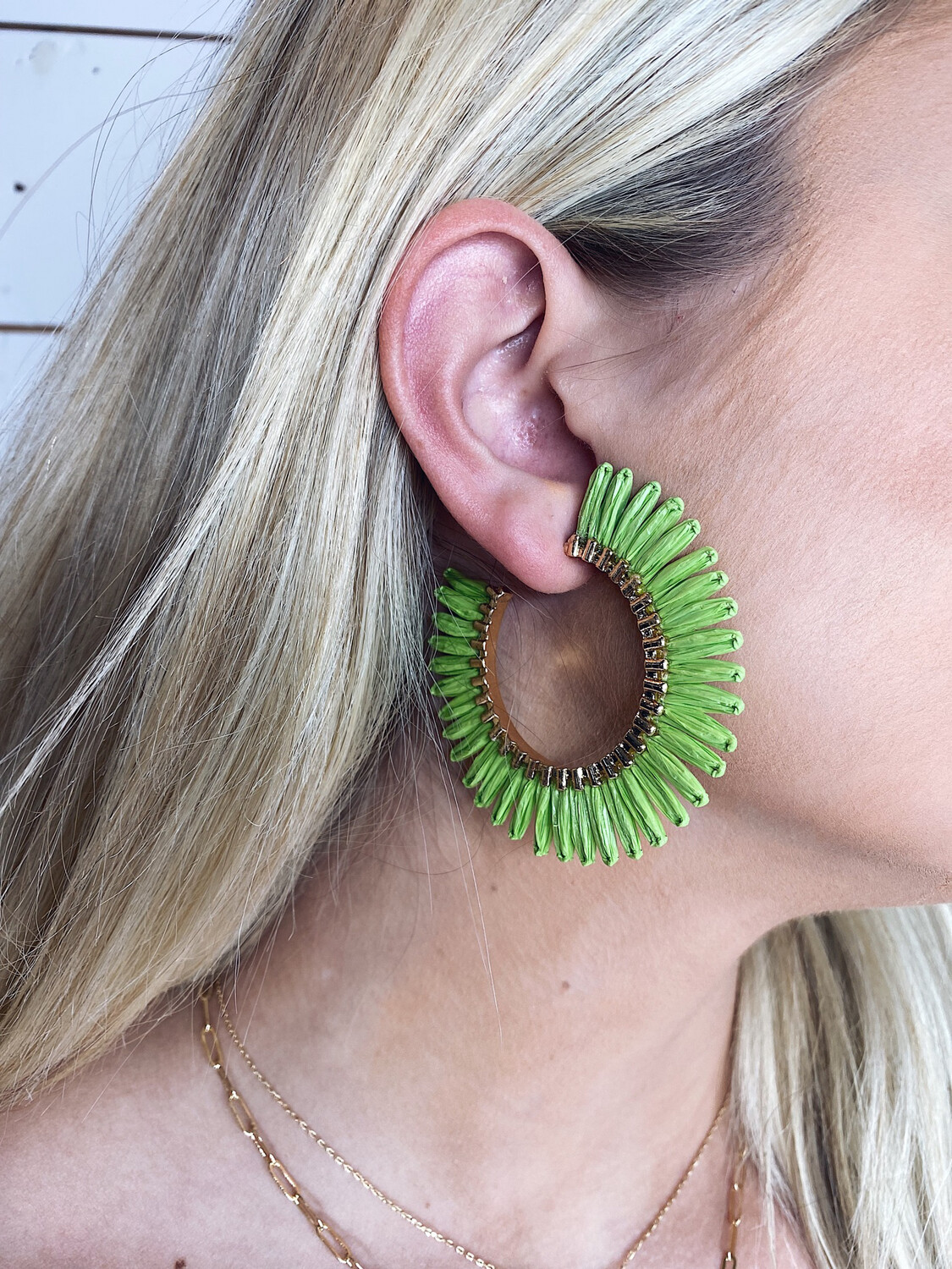 Green Raffia Hoop Earrings