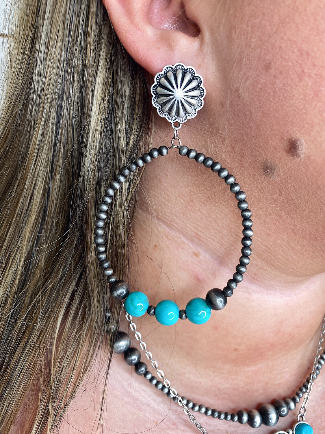 Turquoise & Navajo Hoop Earrings