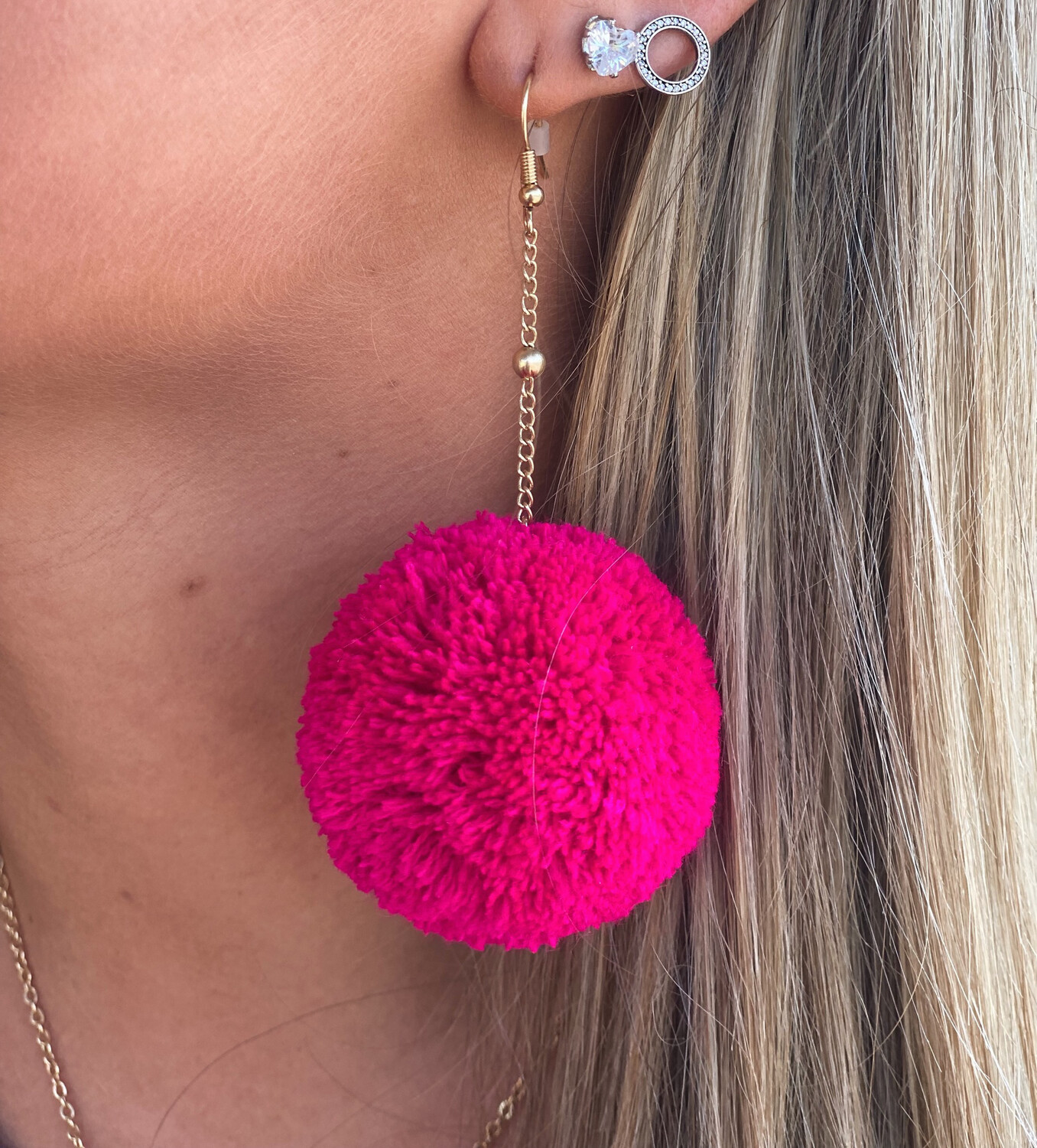 Hot Pink Poof Earrings 