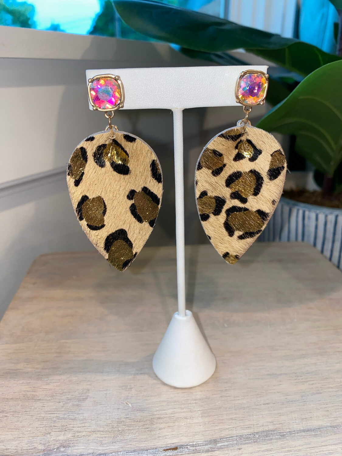 Metallic Leopard Jewel Post Earrings