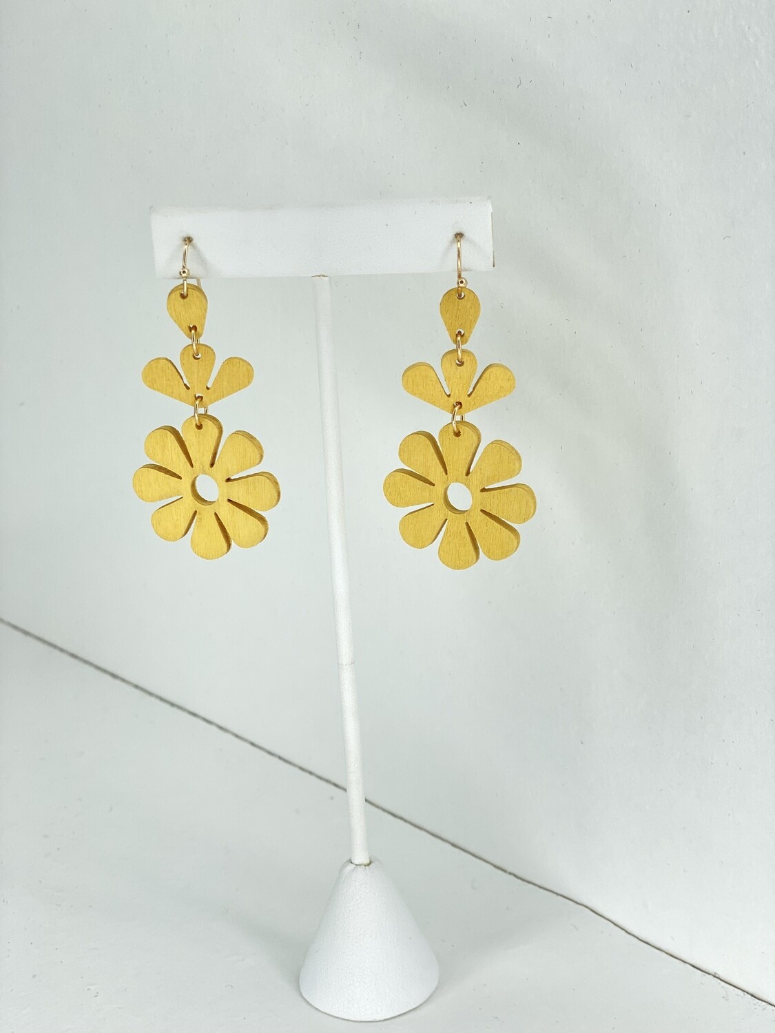 Yellow Wooden Flower Earrings