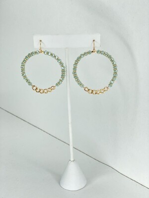 Mint Beaded Gold Chain Earrings
