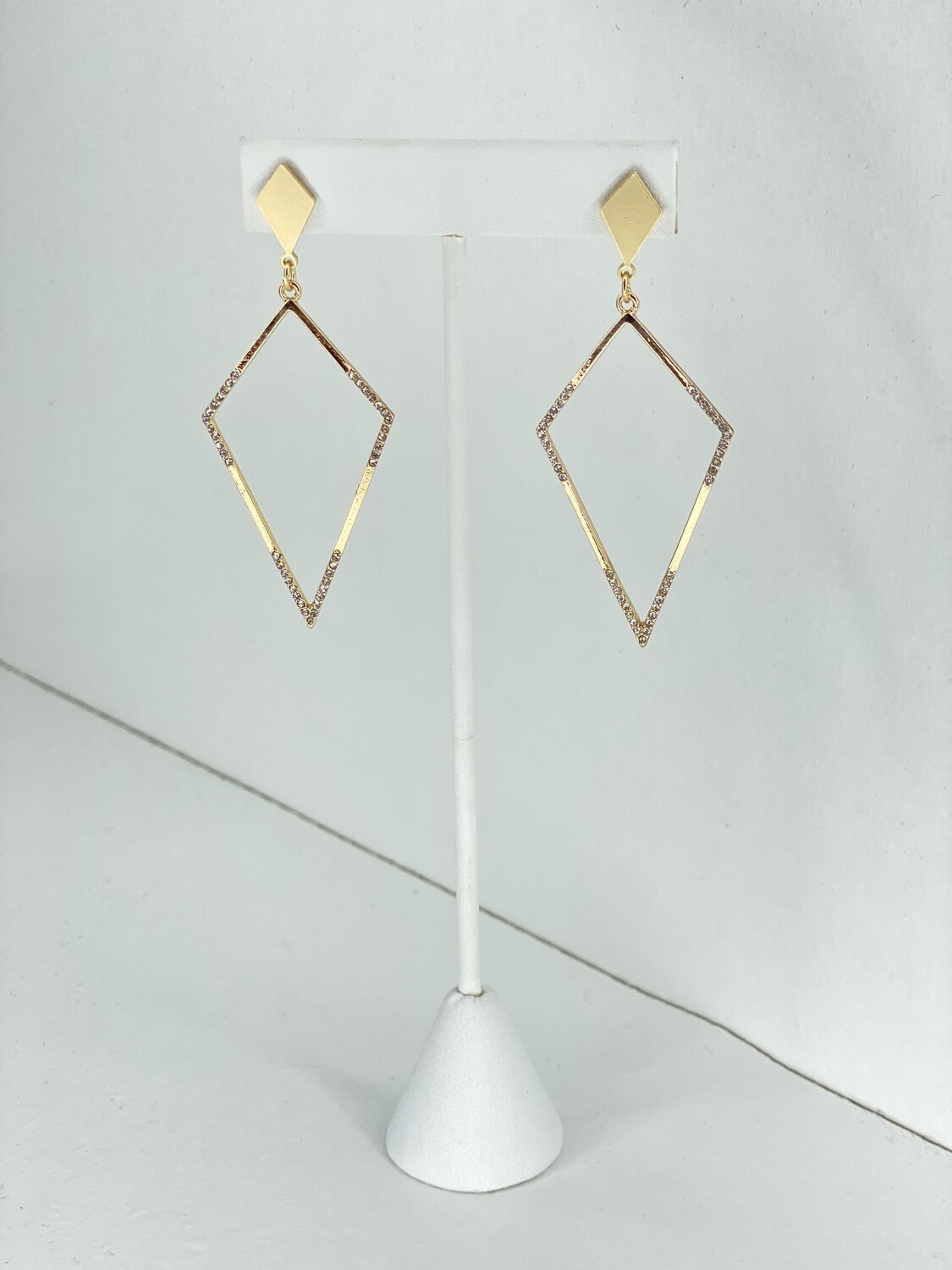 Gold Rhinestone Diamond Shaped Earrings