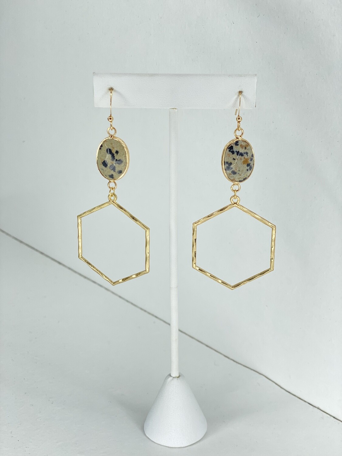 Dalmatian Stone Gold Dangle Earrings