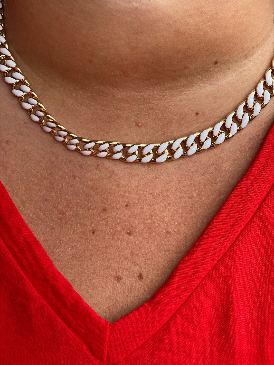 White Enamel Chain Necklace
