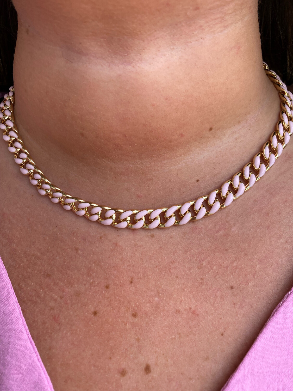 Pink Enamel Chain Necklace