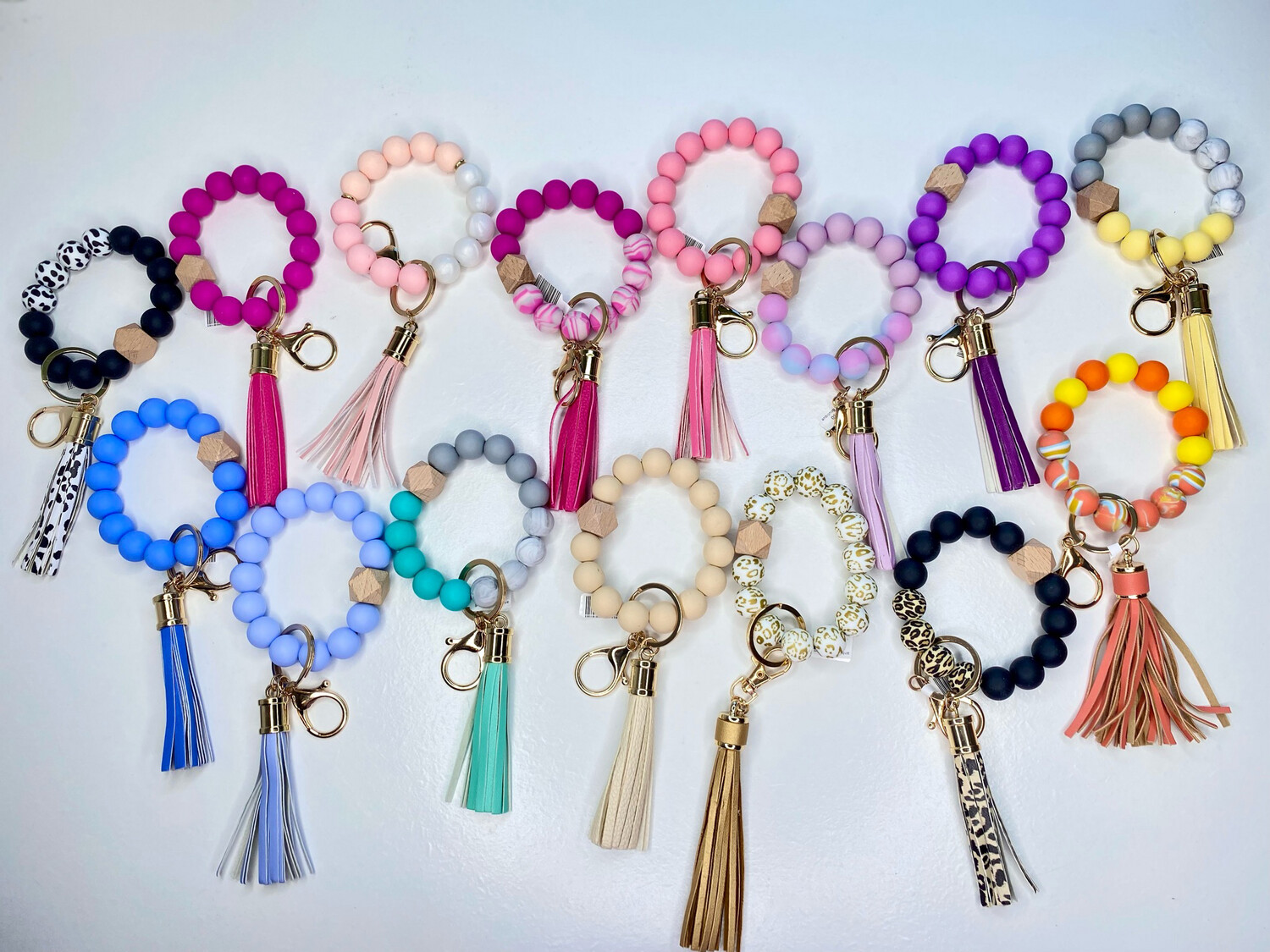 Rubber Beaded Keychains with Tassel