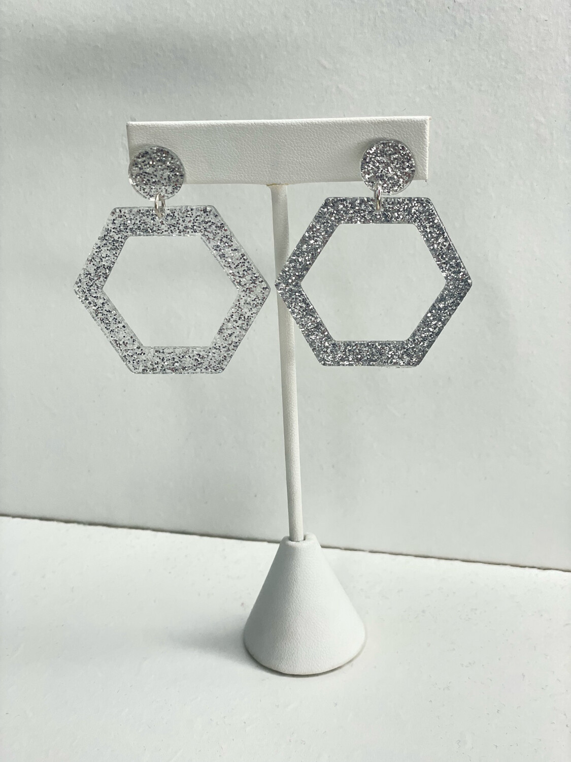 Silver Glitter Geometric Earrings