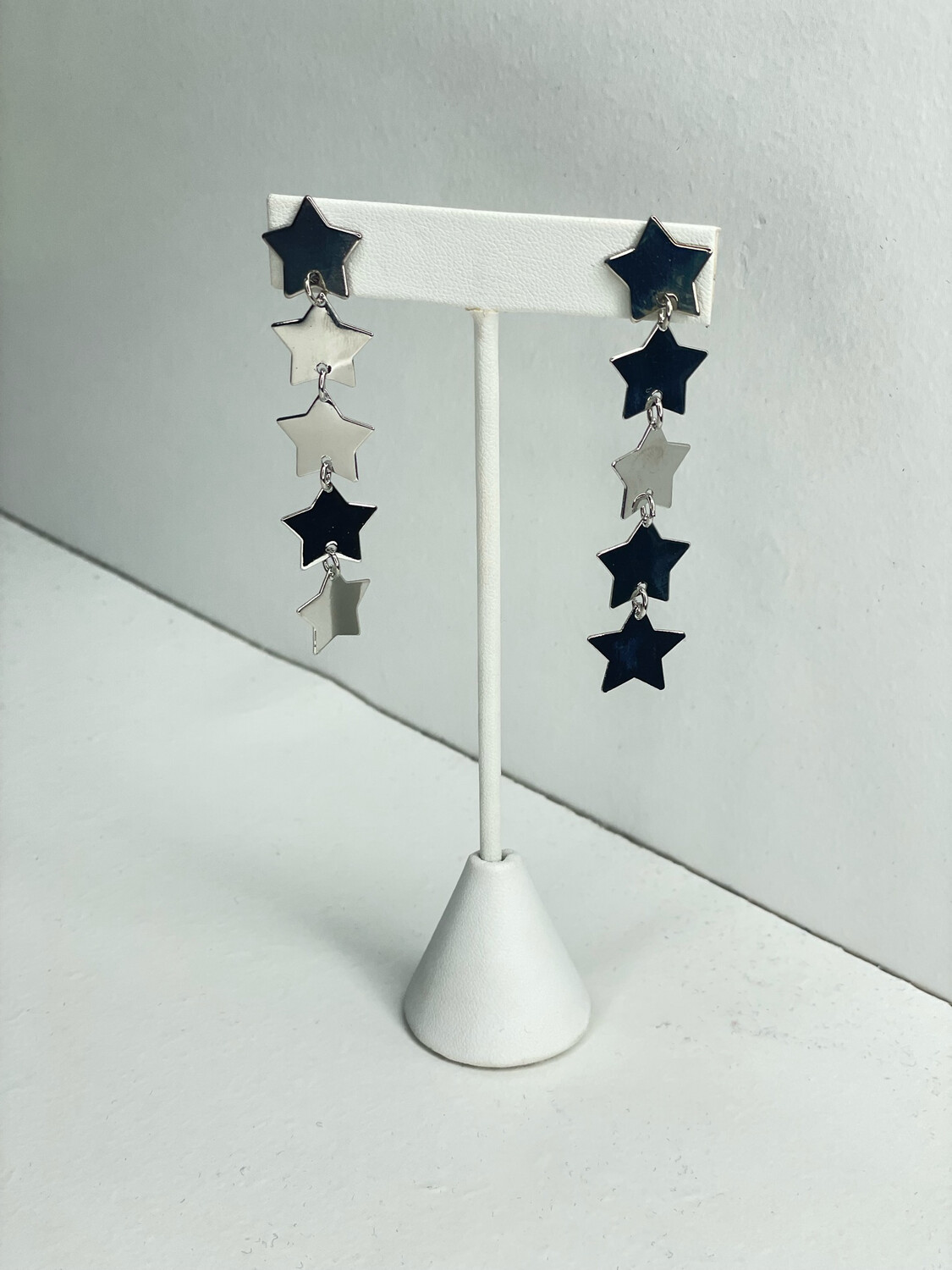 Shiny Silver Tiered Star Earrings