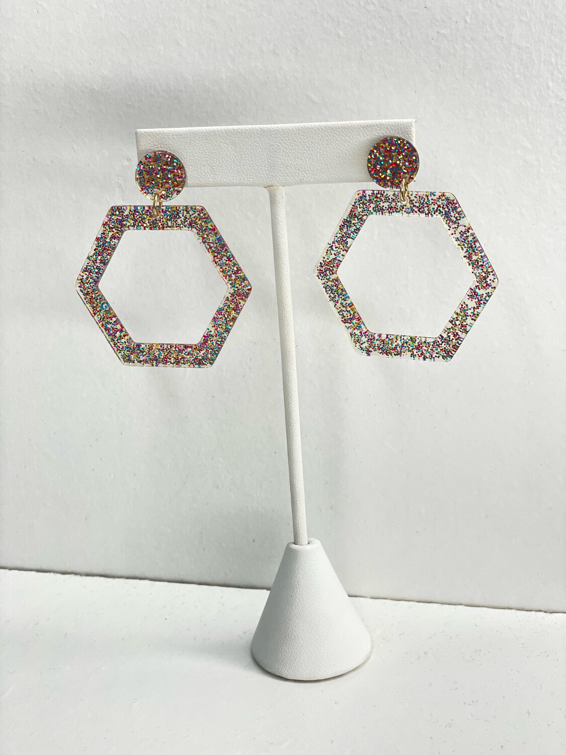 Rainbow Glitter Geometric Earrings