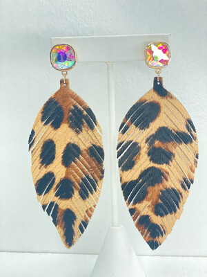 Cheetah Feather Jewel Post Earrings