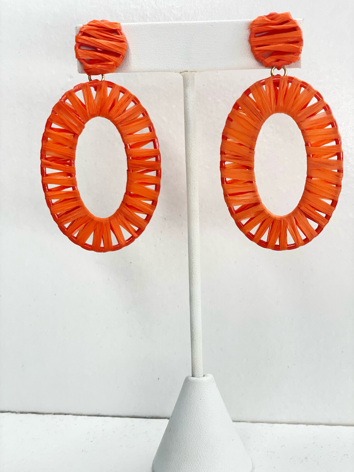Orange Oval Raffia Earrings