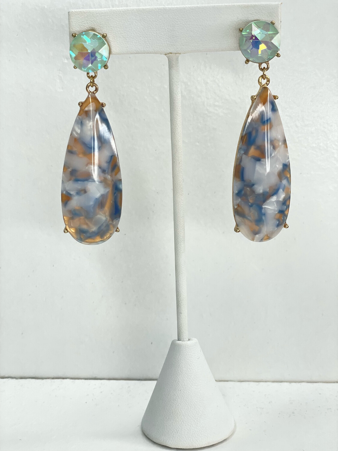 White & Blue Mix Acrylic Jewel Post Earrings