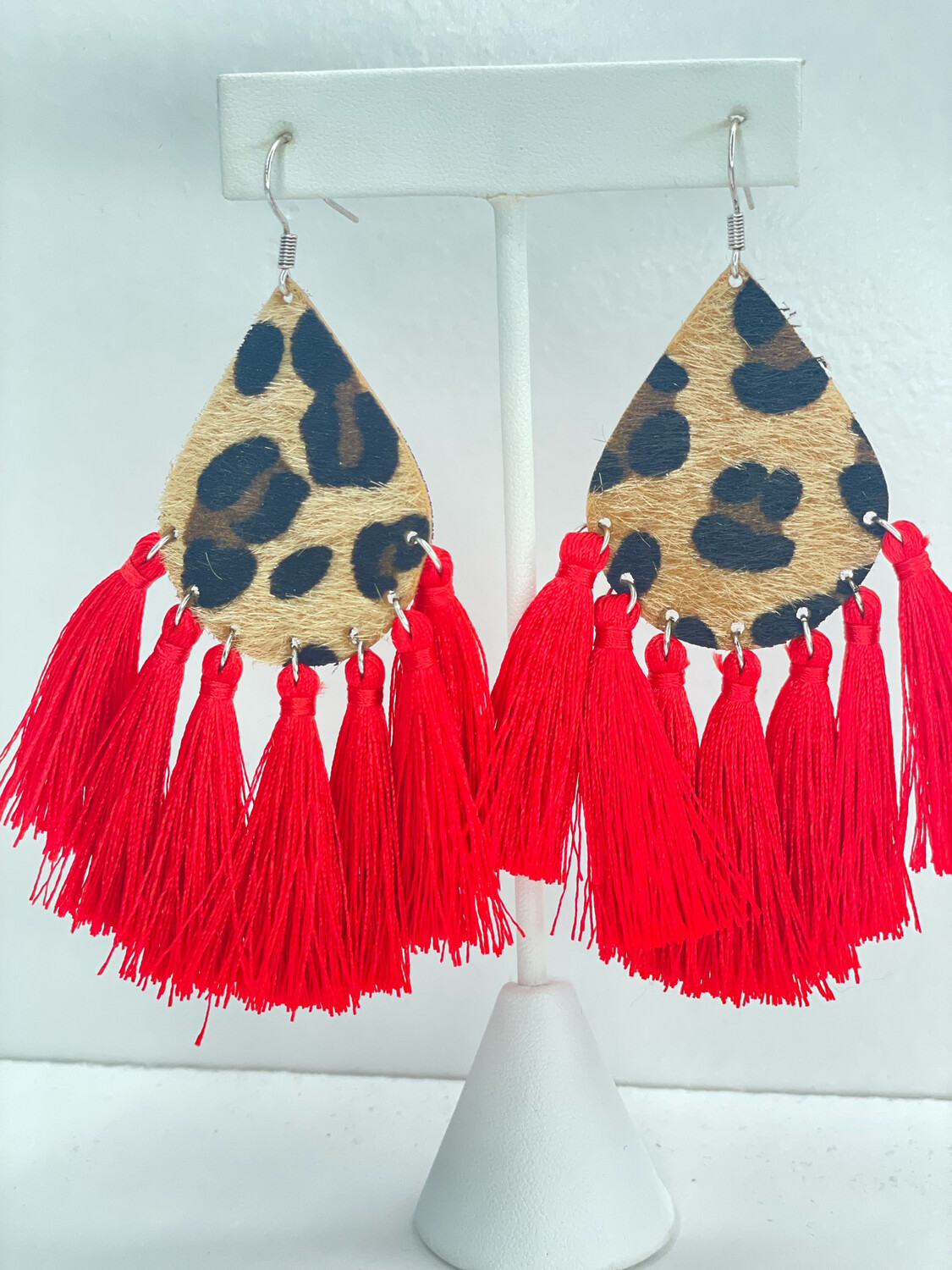 Cheetah & Red Tassel Earrings 
