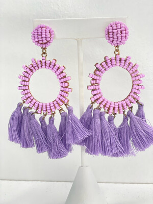 Purple Beaded & Tassel Earrings