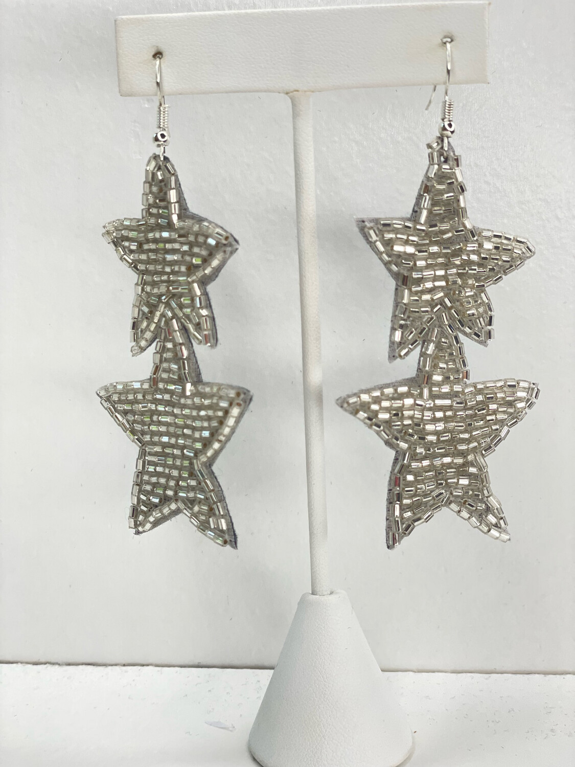 Silver Beaded Star Earrings
