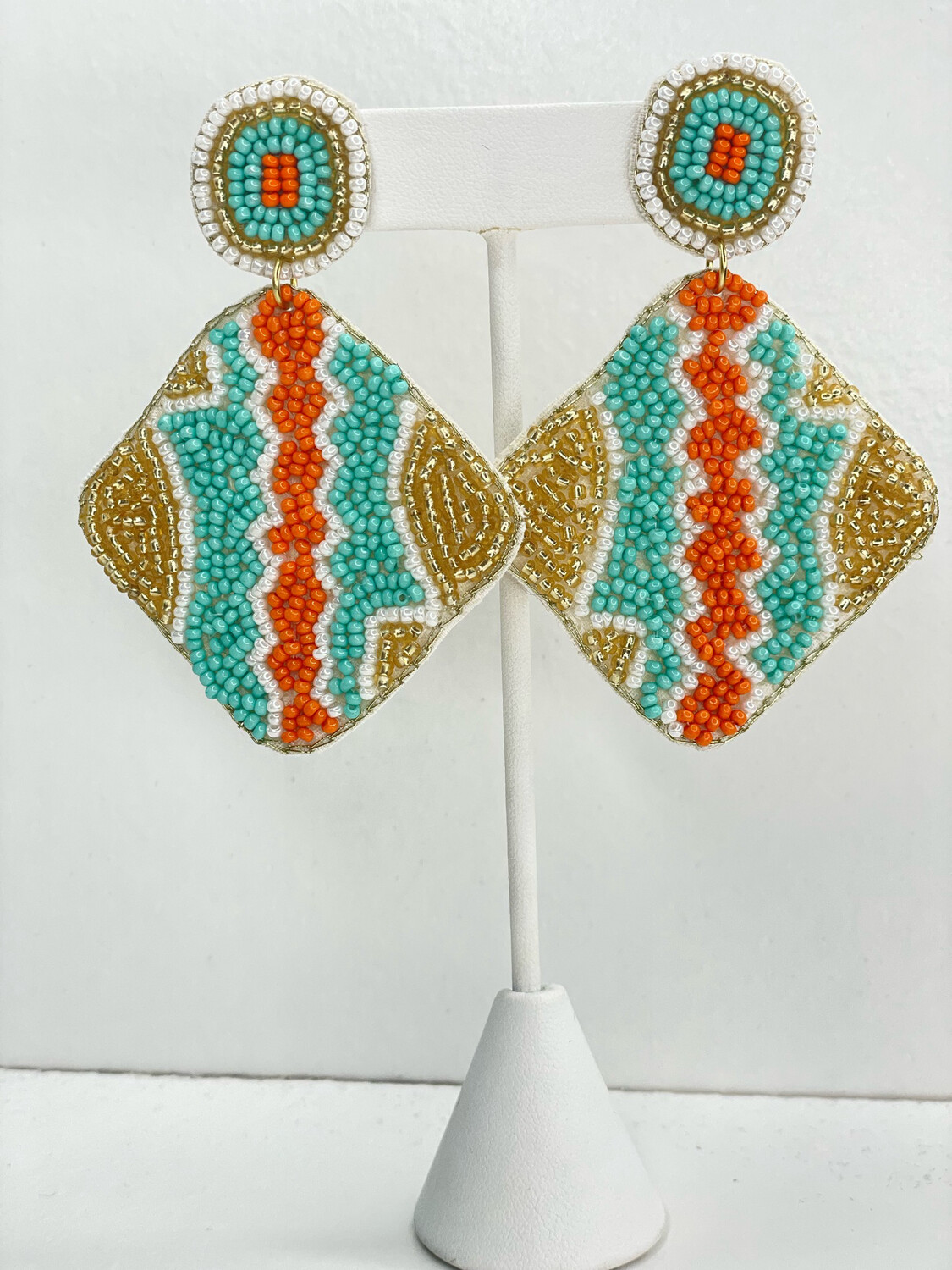 Orange & Mint Beaded Earrings