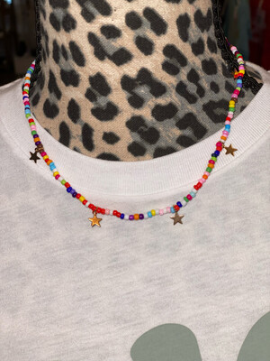 Multi Color Beaded Necklace With Stars