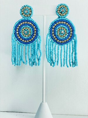 Blue Beaded & Rhinestone Earrings