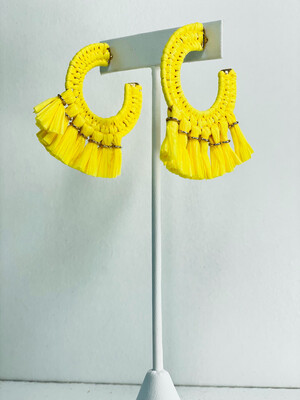 Yellow Raffia Tassel Earrings