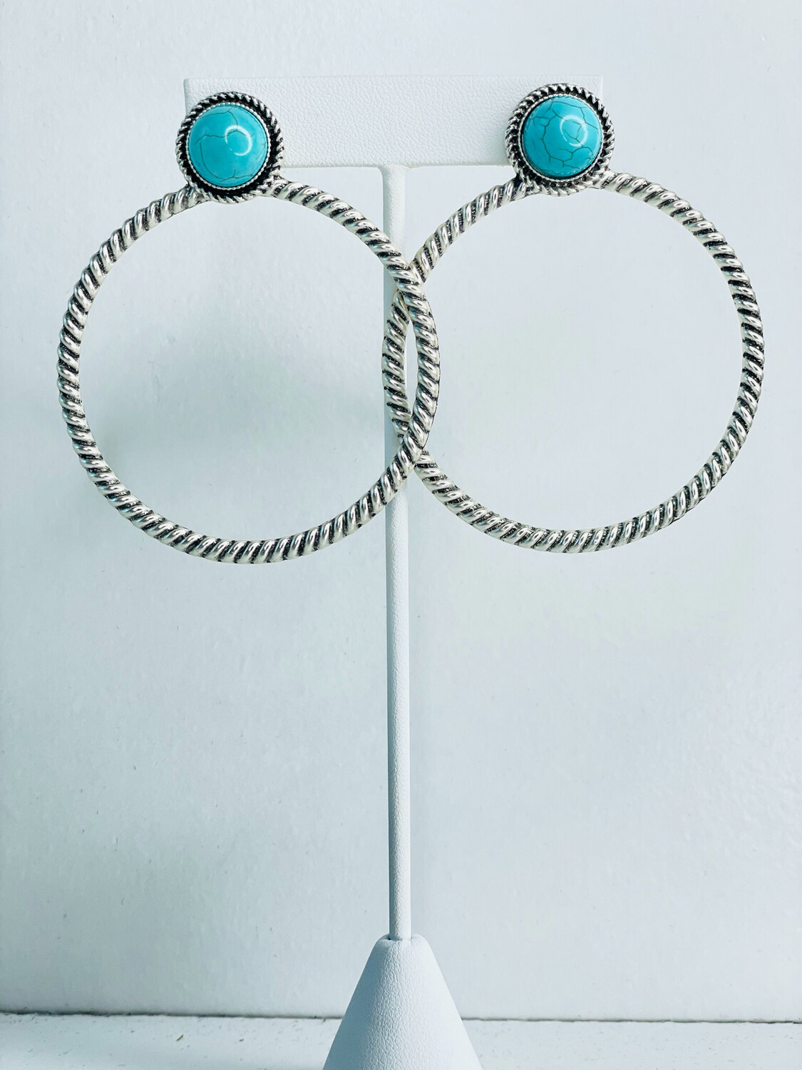 Twisted Silver Turquoise Earrings