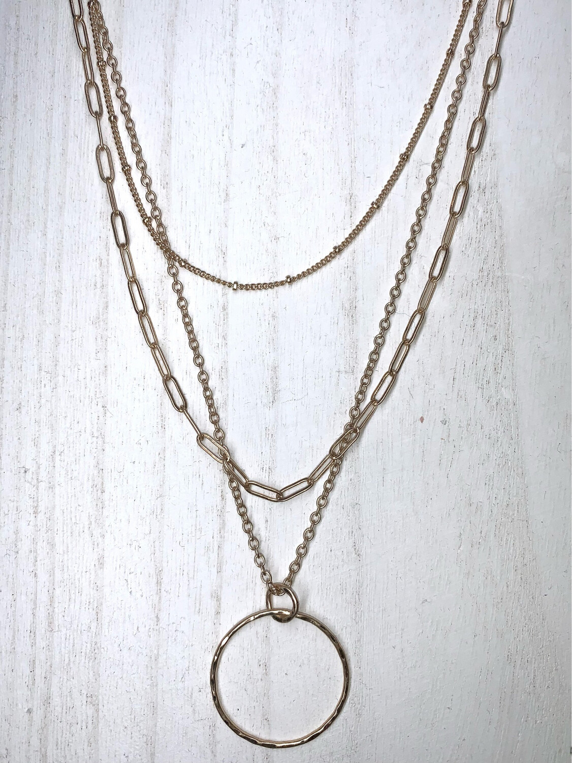 Worn Gold Layered Circle Necklace 