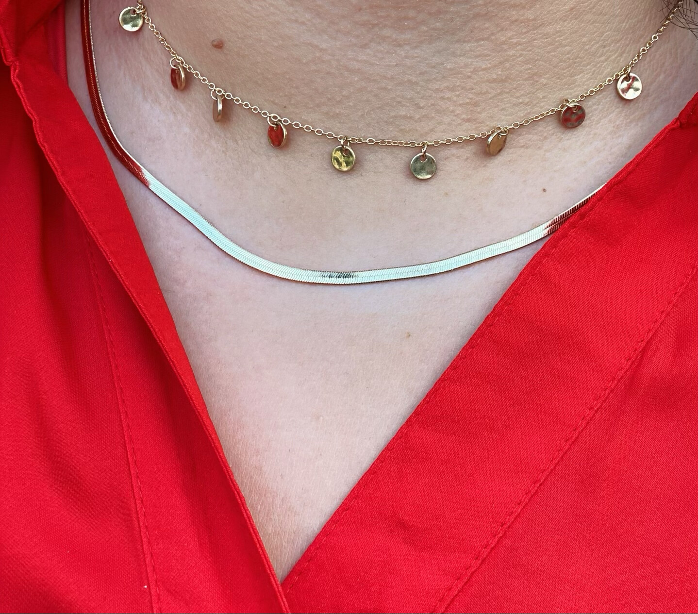 Gold Herringbone Layered Disc Necklace 