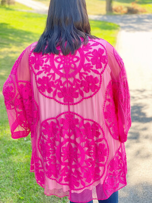 Hot Pink Lace Kimono 