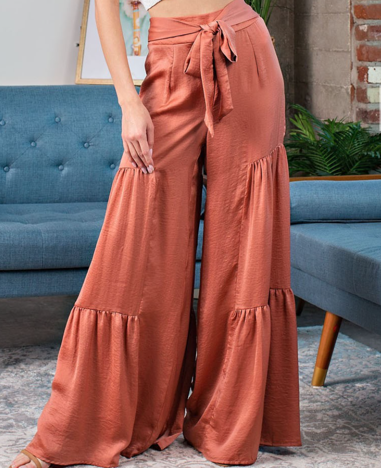 Clay Satin Tiered Pants