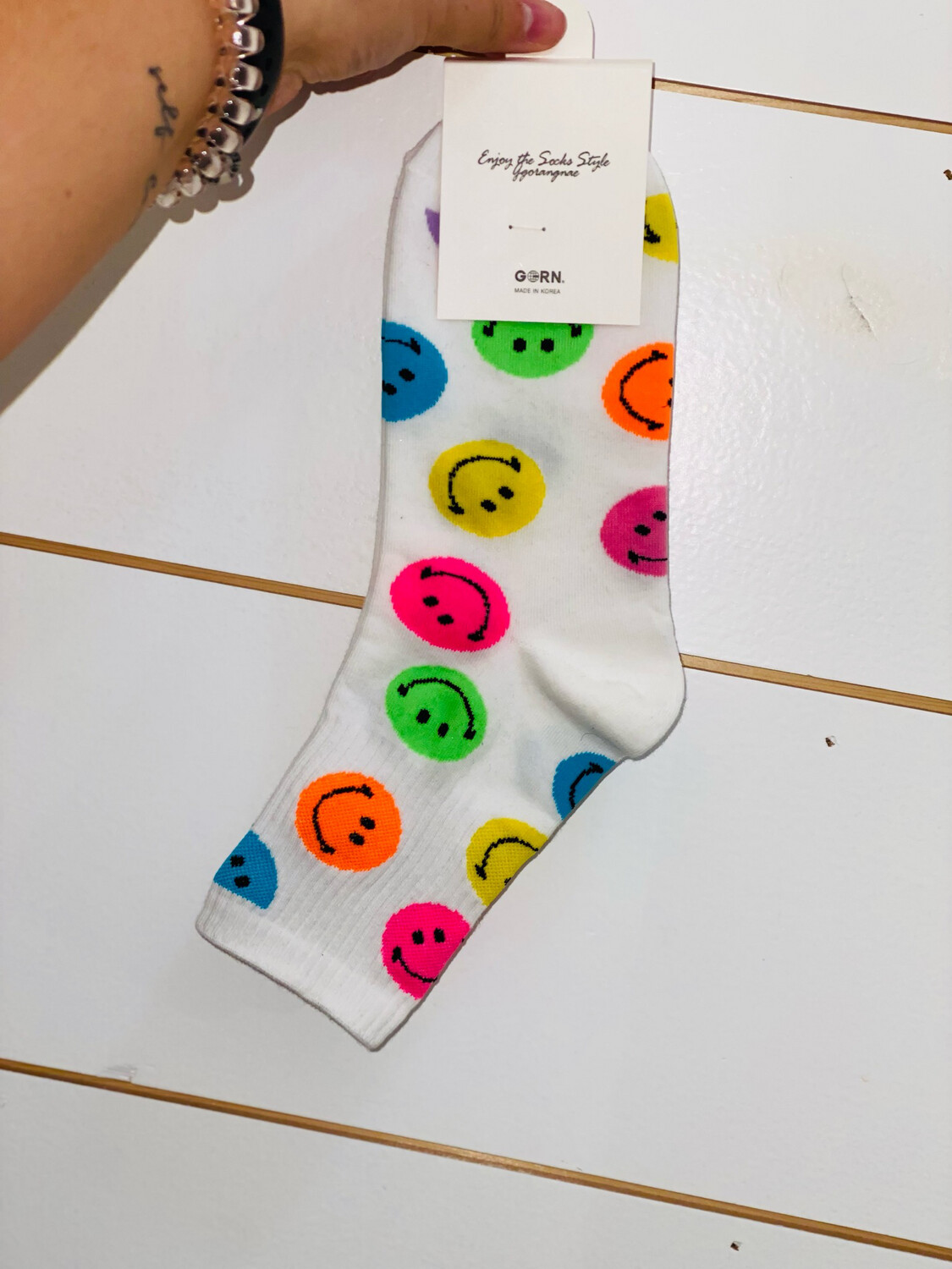 White Colorful Smiley Socks