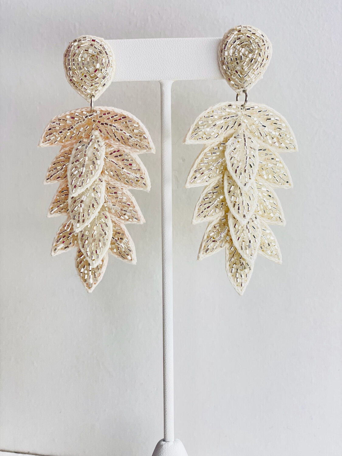 Silver Beaded Leaf Earrings