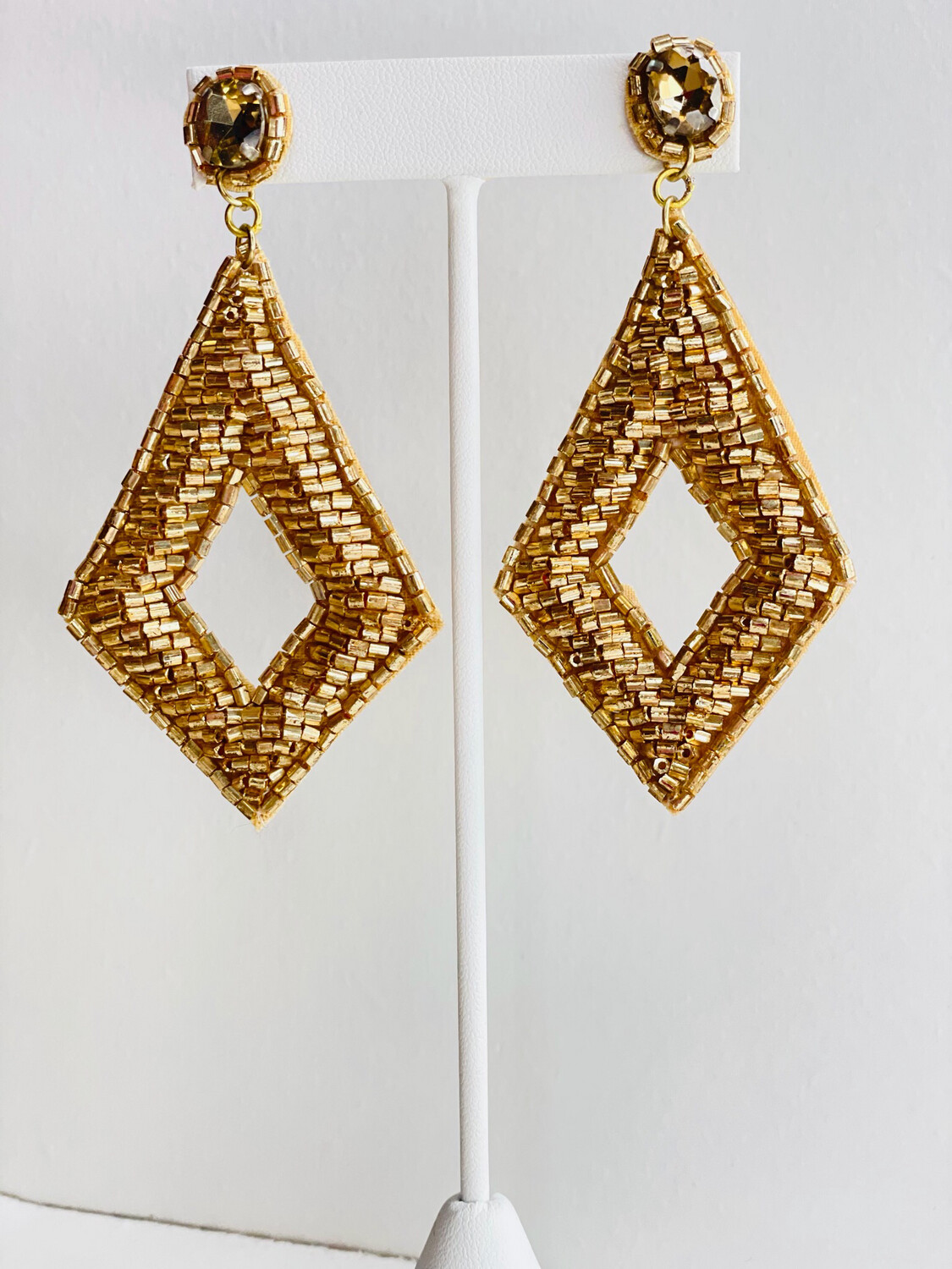 Gold Beaded Jewel Earrings 