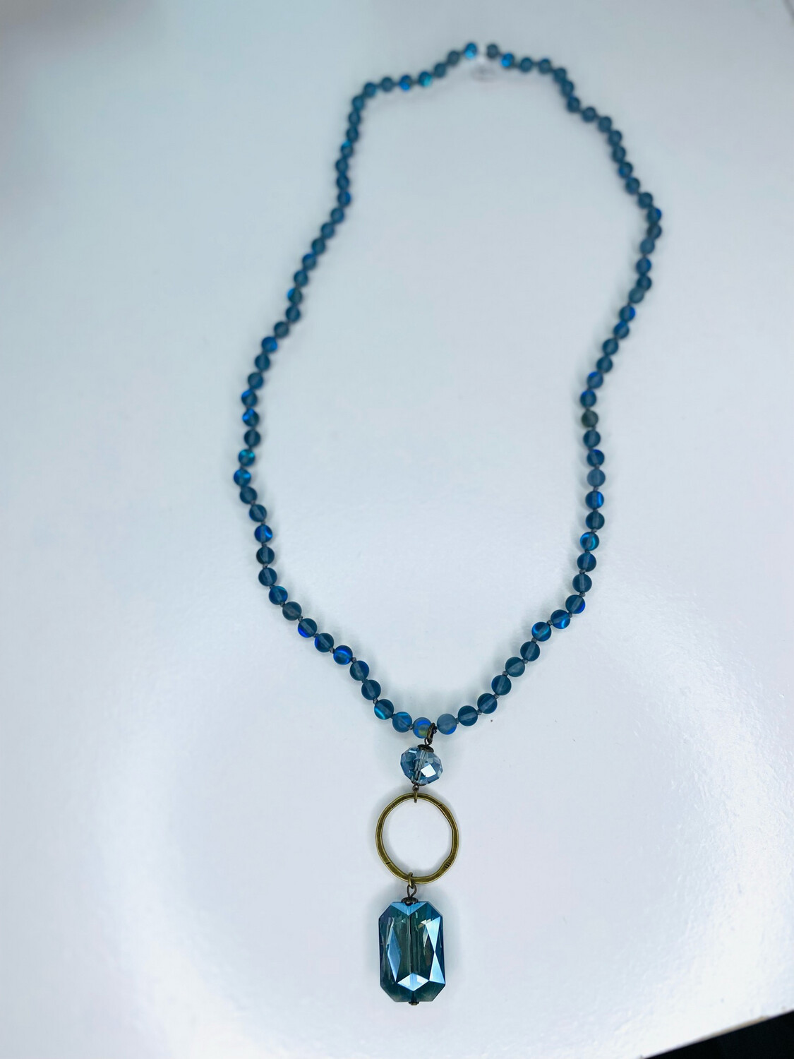 Blue Iridescent Beaded & Gemstone Long Necklace