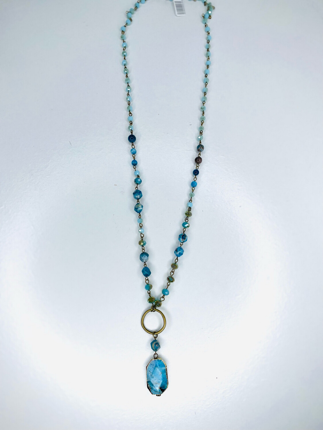 Teal & Brass Stone Long Necklace