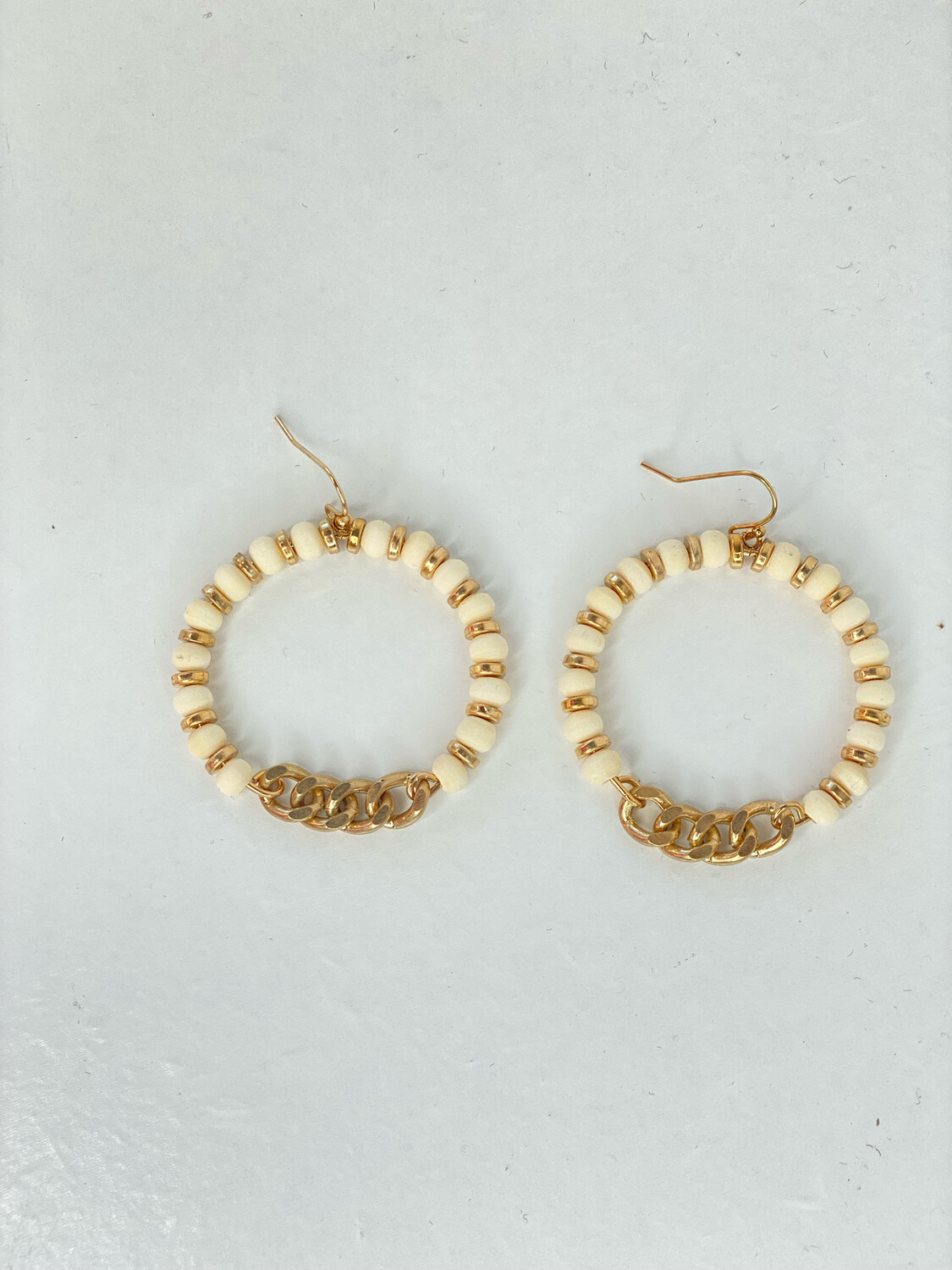 Cream Wood Beaded Chain Link Earrings