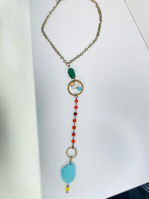 Brass Y Mixed Bead & Stone Necklace