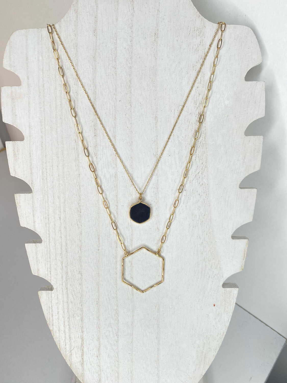Gold Layered Black Hexagon Necklace