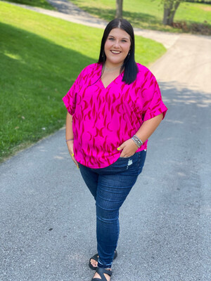 Plus Hot Pink & Red Detailed Blouse