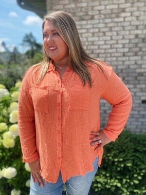 Orange Gauze Button Down Shirt