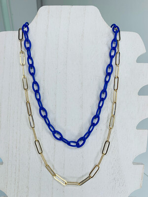 Blue & Gold Layered Chain Necklace