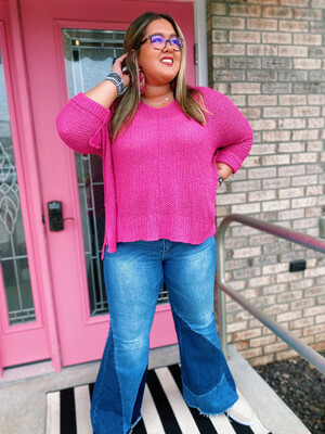 Hot Pink Loose Fit Knitted Sweater