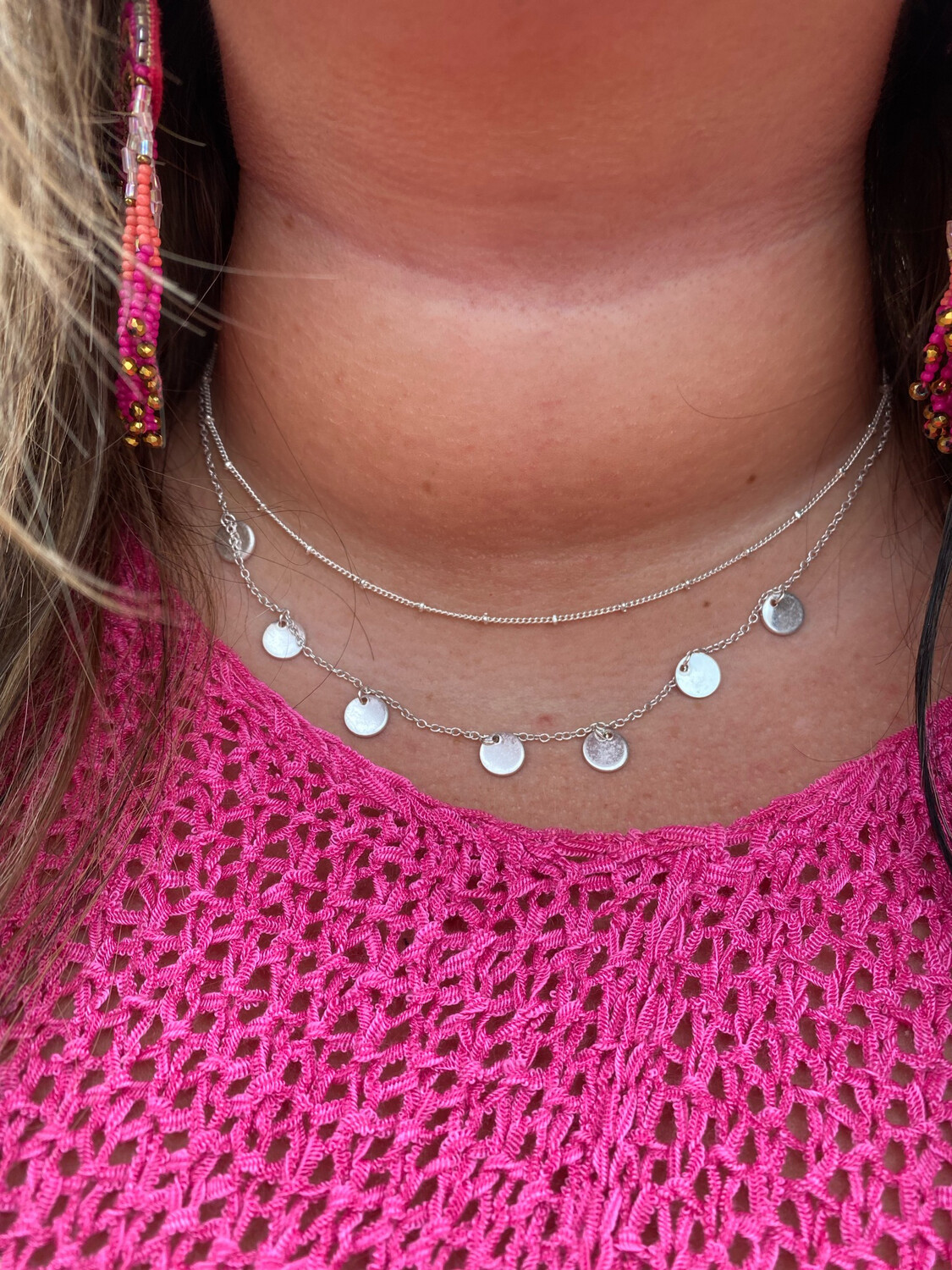 Silver Layered Mini Disc Necklace 