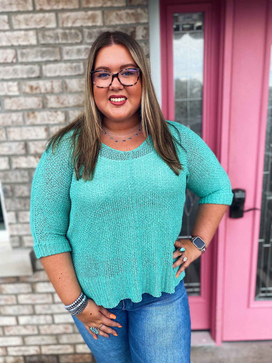 Turquoise Loose Fit Knitted Sweater